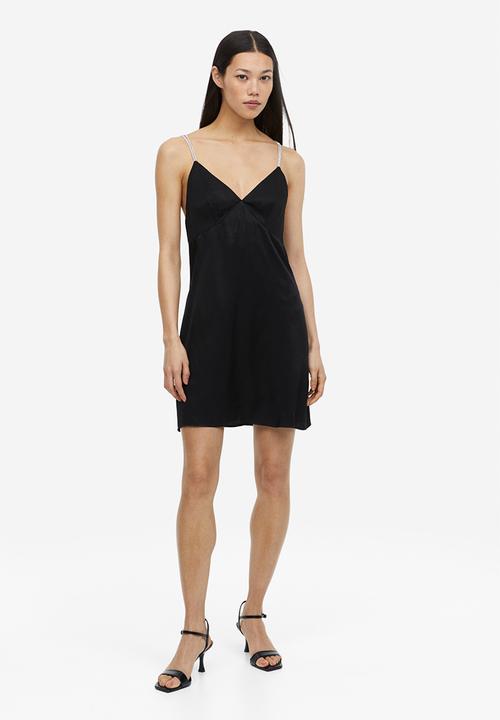 H&M - Rhinestone-strap satin dress - black