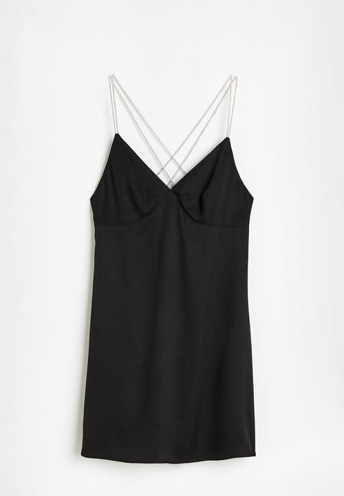 H&M - Rhinestone-strap satin dress - black