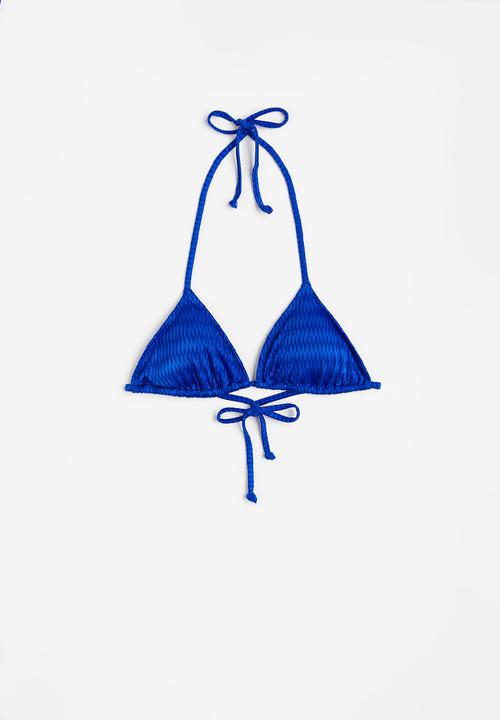 H&M - Padded triangle bikini top - bright blue/zigzag-patterned