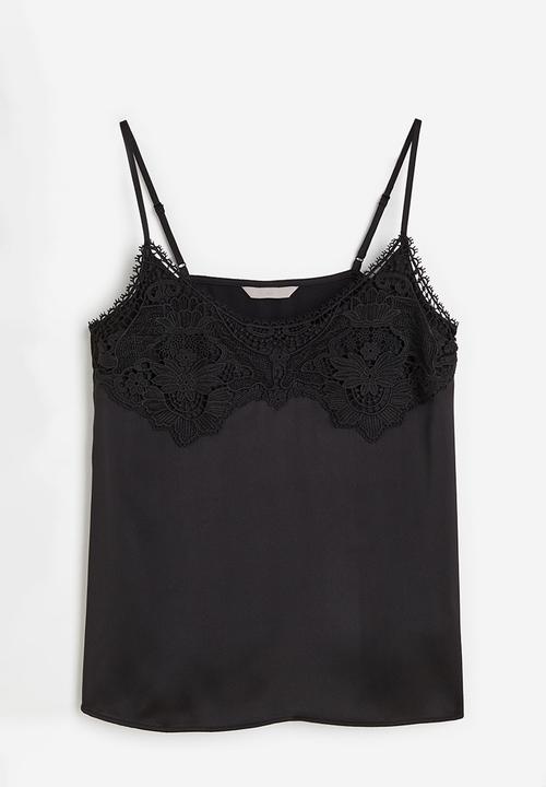 H&M - Lace-trimmed cami top - black