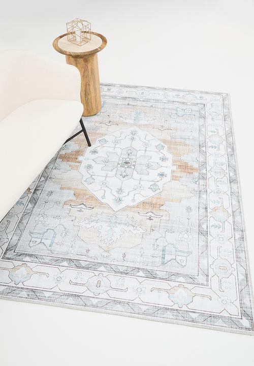 Sixth Floor - Ezra printed rug - muted blue & ochre