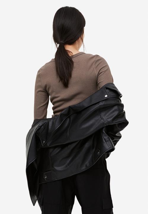 H&M - Ribbed modal-blend top - dark greige