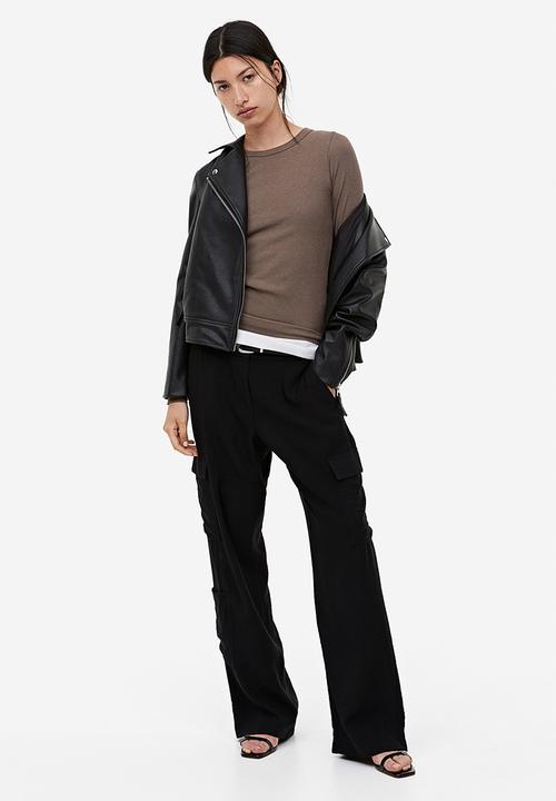 H&M - Ribbed modal-blend top - dark greige
