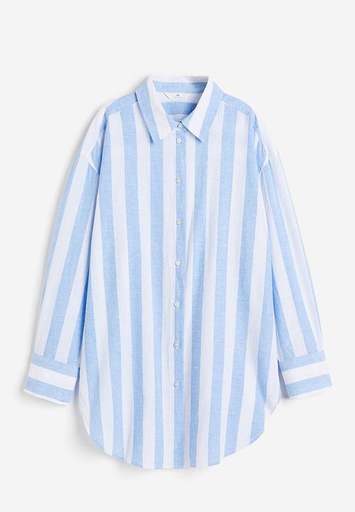 H&M - Linen-blend shirt - light blue/striped