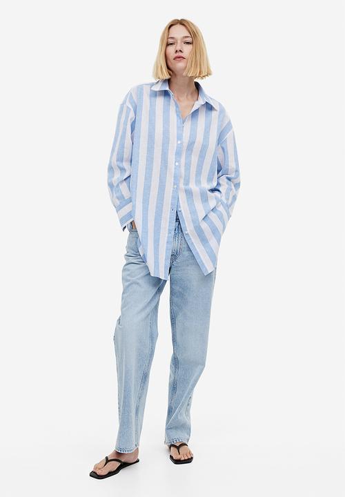 H&M - Linen-blend shirt - light blue/striped
