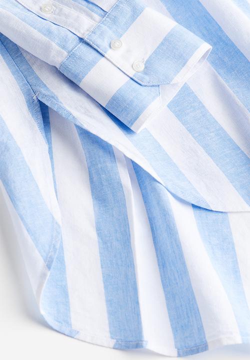 H&M - Linen-blend shirt - light blue/striped