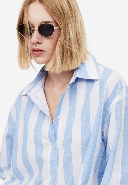 H&M - Linen-blend shirt - light blue/striped