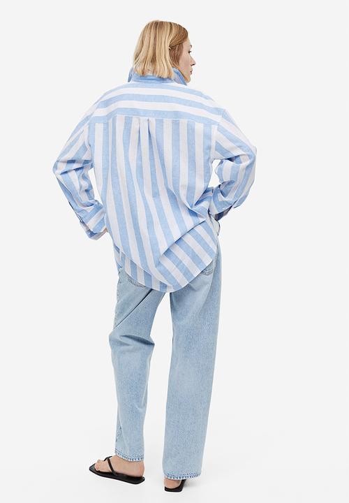 H&M - Linen-blend shirt - light blue/striped