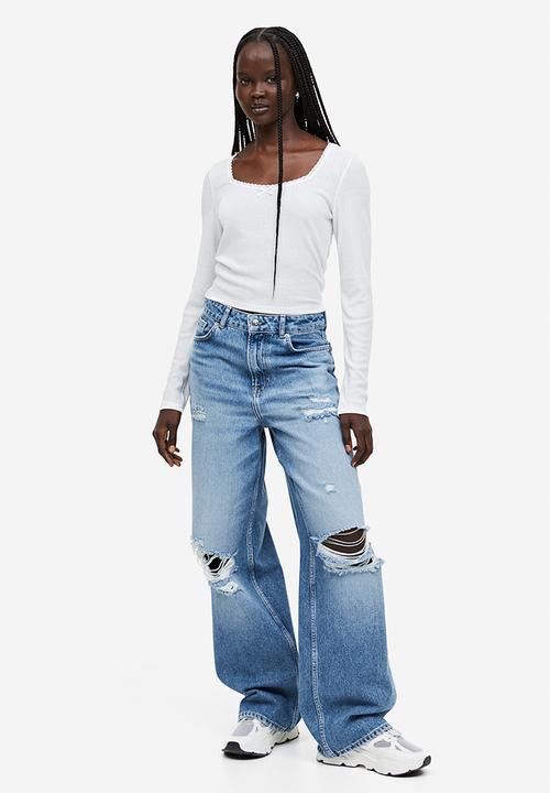 H&M - Lace-trimmed ribbed top - white