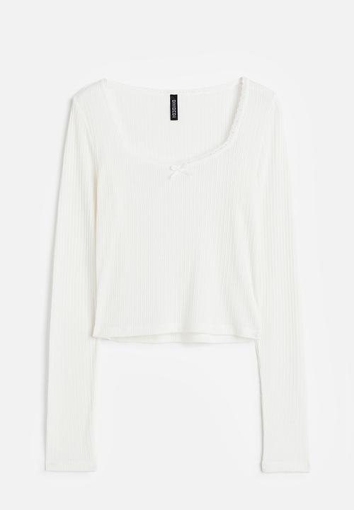H&M - Lace-trimmed ribbed top - white