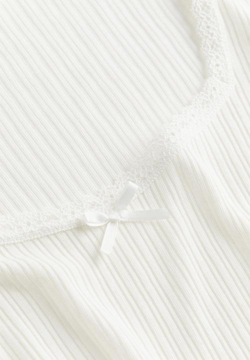 H&M - Lace-trimmed ribbed top - white