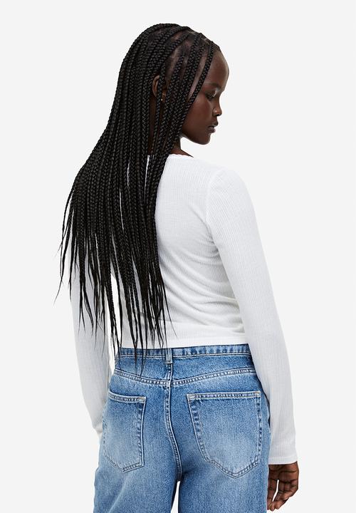 H&M - Lace-trimmed ribbed top - white