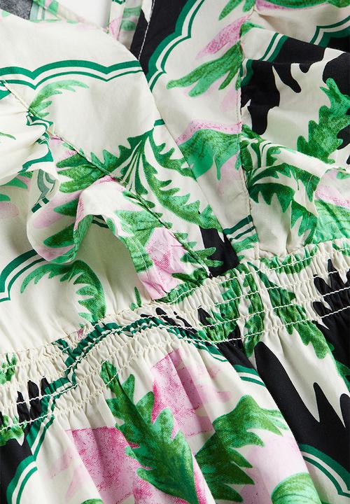 H&M - Flounce-trimmed dress - green/patterned