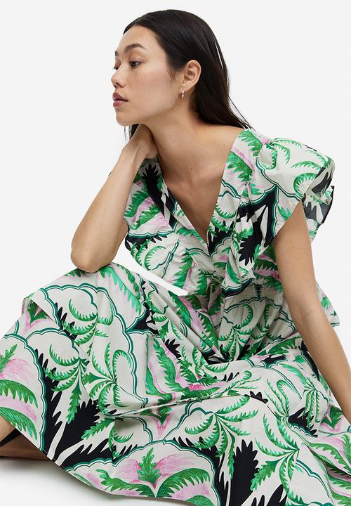 H&M - Flounce-trimmed dress - green/patterned