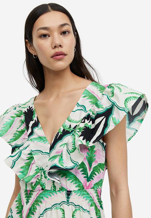 H&M - Flounce-trimmed dress - green/patterned