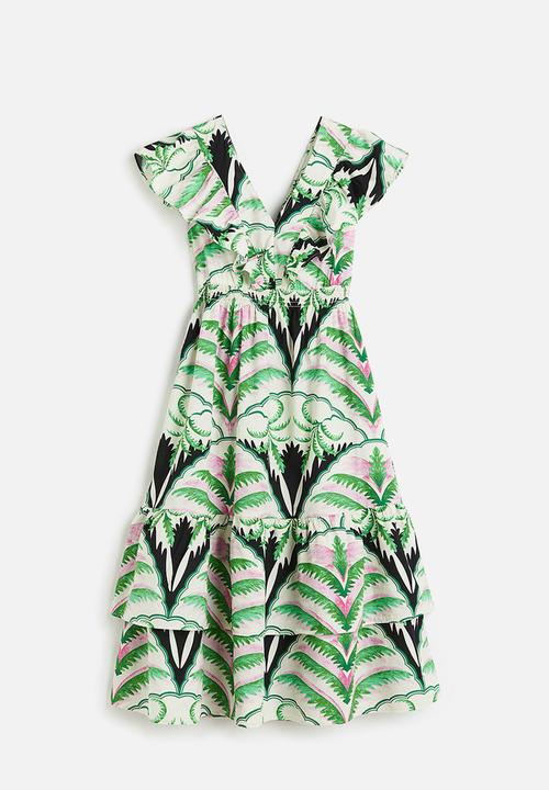 H&M - Flounce-trimmed dress - green/patterned