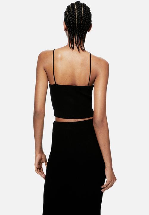 H&M - Rib-knit strappy top - Black