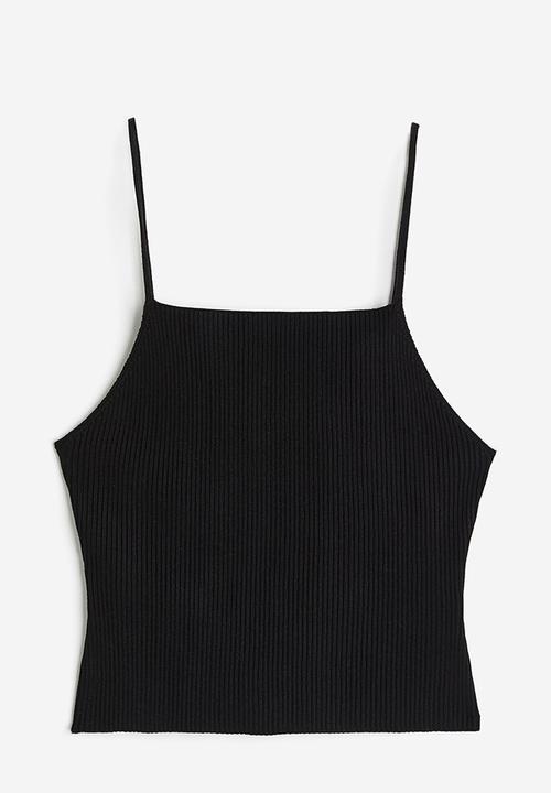 H&M - Rib-knit strappy top - Black