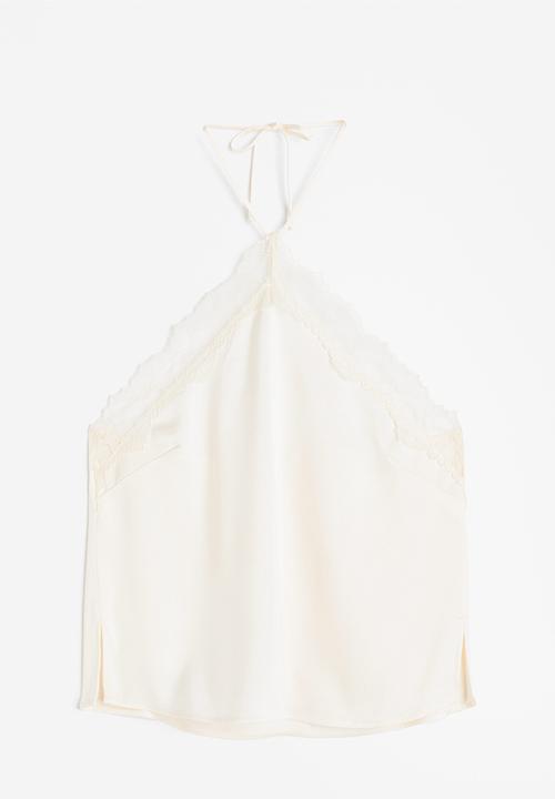 H&M - Lace-trimmed halterneck top - white