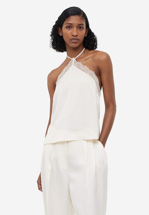 H&M - Lace-trimmed halterneck top - white