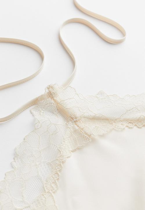 H&M - Lace-trimmed halterneck top - white