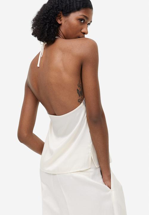 H&M - Lace-trimmed halterneck top - white