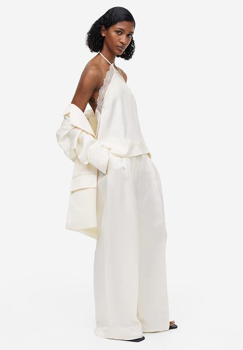 H&M - Lace-trimmed halterneck top - white