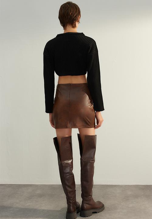 Trendyol - Premium faux leather mini skirt - brown