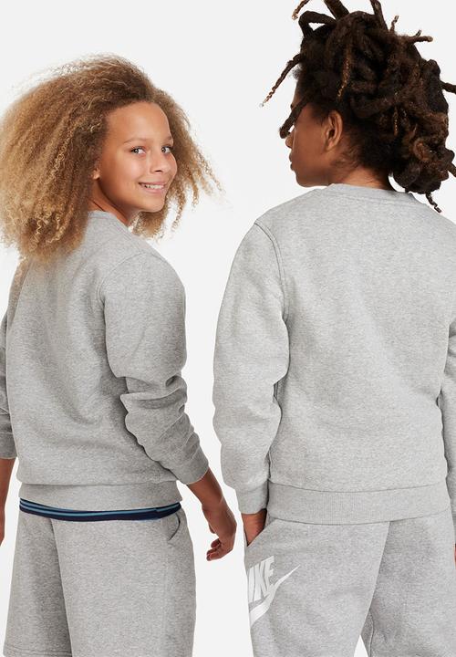 Nike - K Nsw Club Flc Crew Long sleeve Hbr - Dk Grey Heather & White