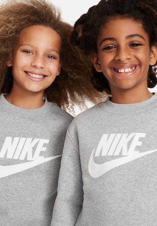 Nike - K Nsw Club Flc Crew Long sleeve Hbr - Dk Grey Heather & White