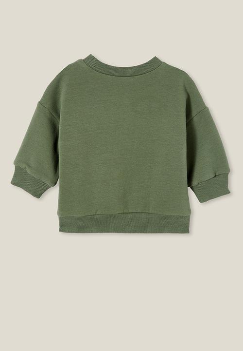 Cotton On - Alma drop shoulder sweater - swag green/rhino & dino