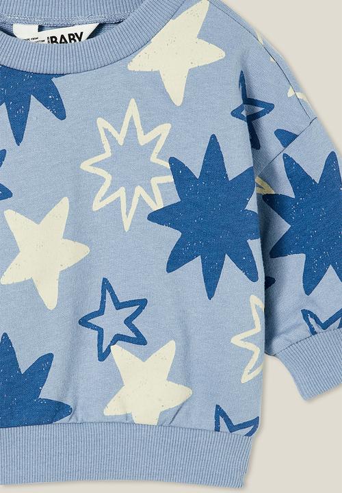 Cotton On - Alma drop shoulder sweater - dusty blue/sketchy stars