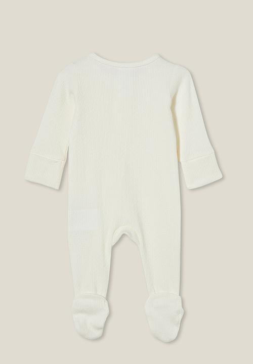 Cotton On - Organic newborn pointelle zip romper - milk