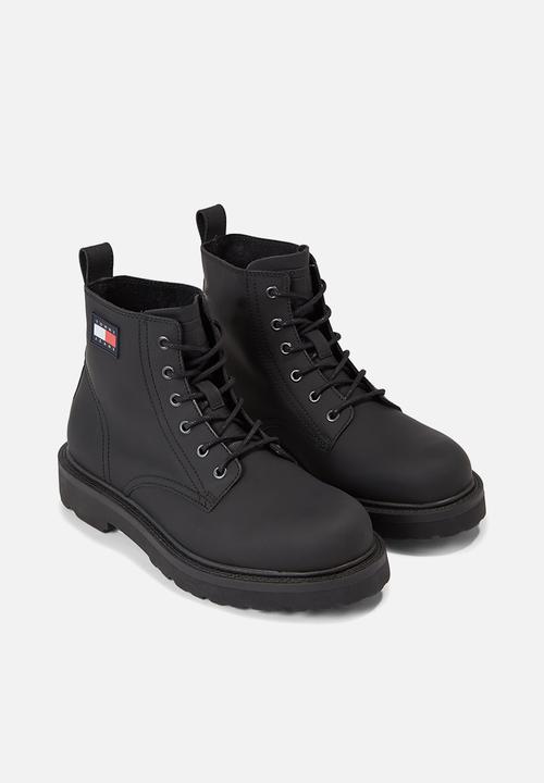 Tommy Hilfiger - Leather lace-up cleat ankle boots - black 