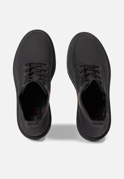 Tommy Hilfiger - Leather lace-up cleat ankle boots - black 