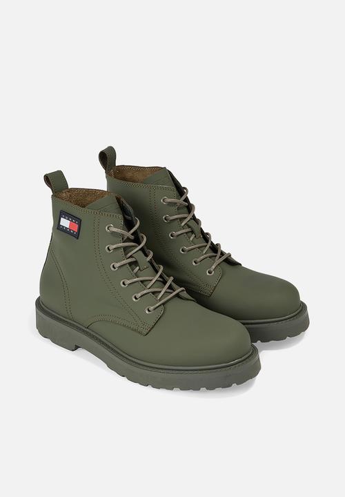 Tommy Hilfiger - Leather lace-up cleat ankle boots - pewter green 