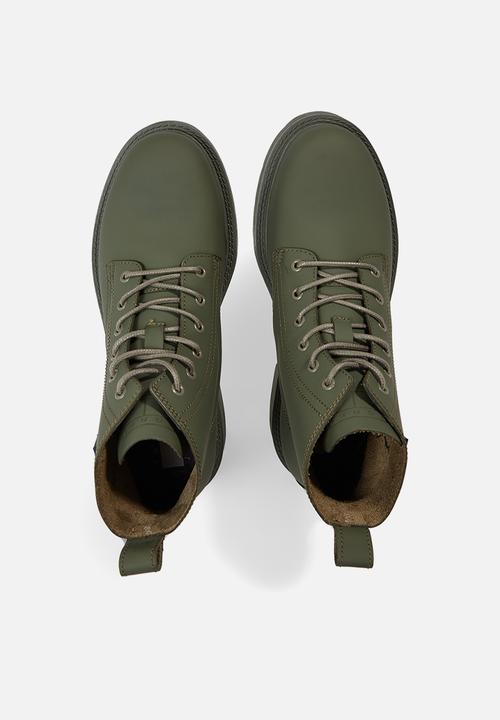 Tommy Hilfiger - Leather lace-up cleat ankle boots - pewter green 