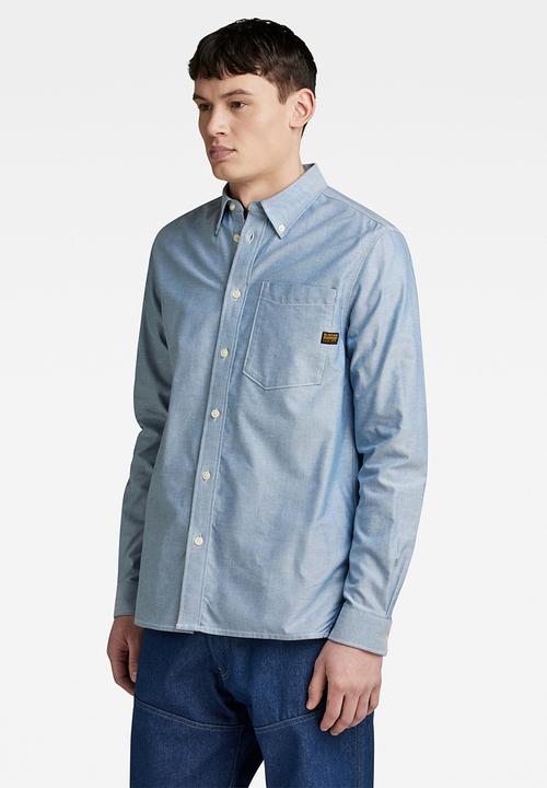 G-STAR - One pkt regular shirt long sleeve state - nitro/white oxford