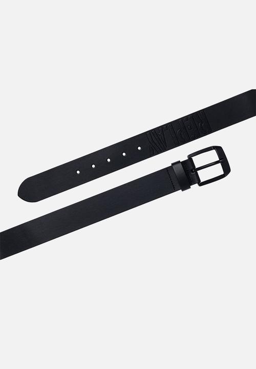 Replay - Leather belt with squared buckle - black