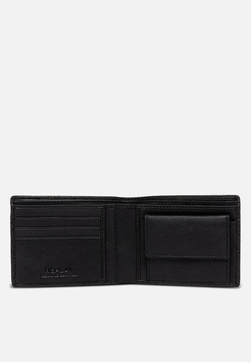 Replay - Wallet in solid-coloured leather - black & brown cocoa