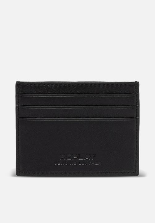 Replay - Wallet in solid-coloured leather - black & brown cocoa