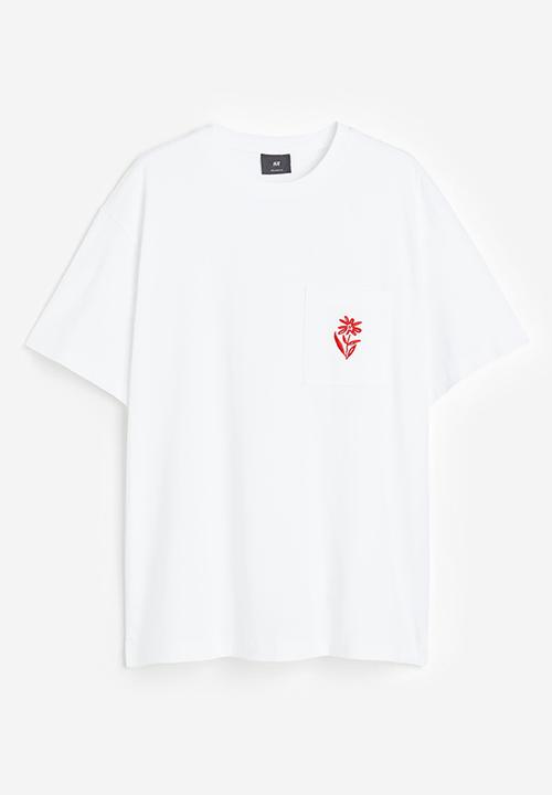 H&M - Relaxed fit embroidery-detail t-shirt - multi white