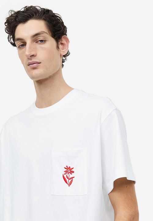 H&M - Relaxed fit embroidery-detail t-shirt - multi white