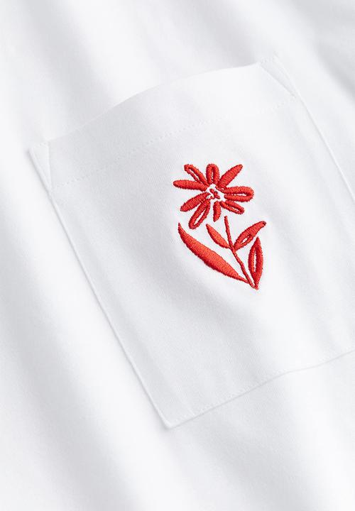 H&M - Relaxed fit embroidery-detail t-shirt - multi white