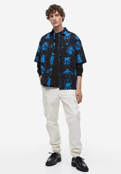 H&M - Relaxed fit short-sleeved cotton shirt - black