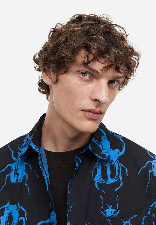 H&M - Relaxed fit short-sleeved cotton shirt - black