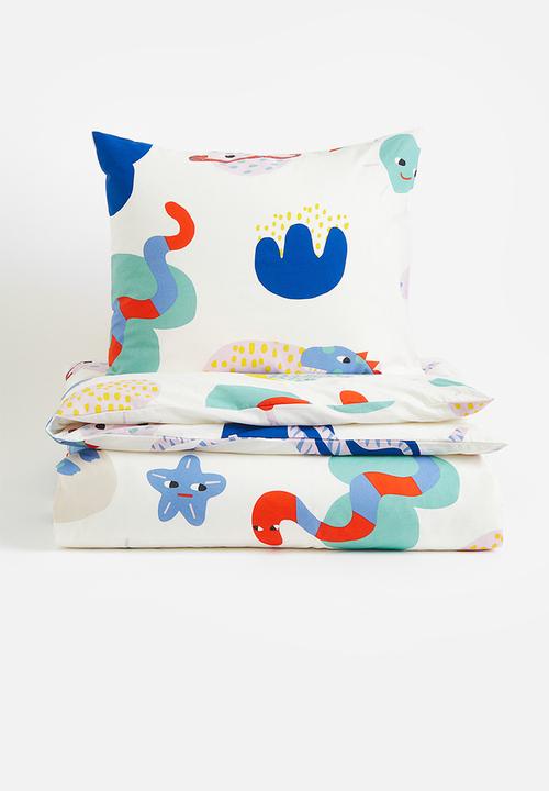 H&M - Patterned single duvet cover set - multi, white