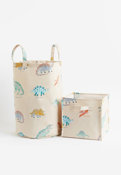 Printed storage basket - light beige/dinosaurs