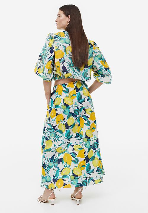 H&M - Balloon-sleeved blouse - natural white/lemons