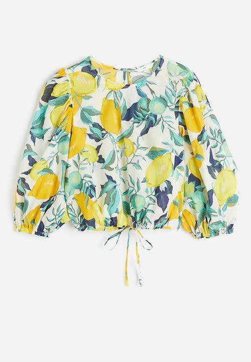 H&M - Balloon-sleeved blouse - natural white/lemons
